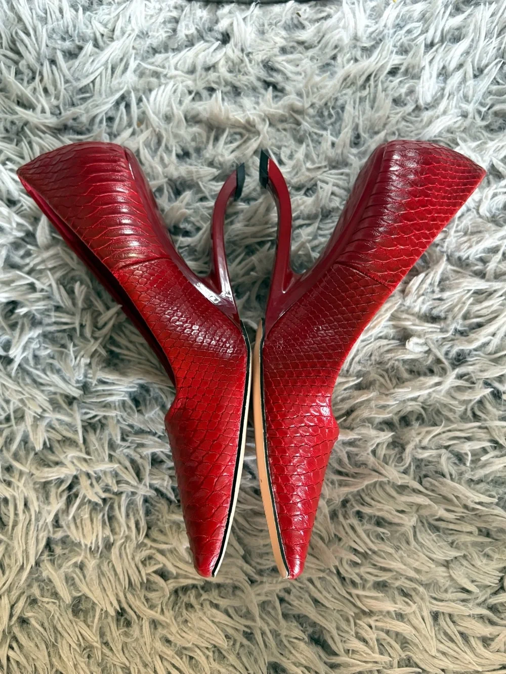 NEW ART Red Snakeskin Alligator Leather Pointed Toe Pumps Wedge Heels Shoes